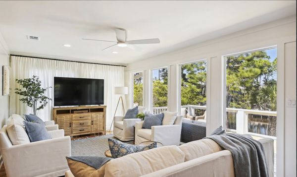 Living room with water views